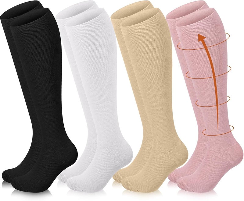 Tisancy 4 Pairs Cotton Compression Socks for Women Men 20-30mmhg Is Best Support Stocking for Running Hiking Cycling - Image 1